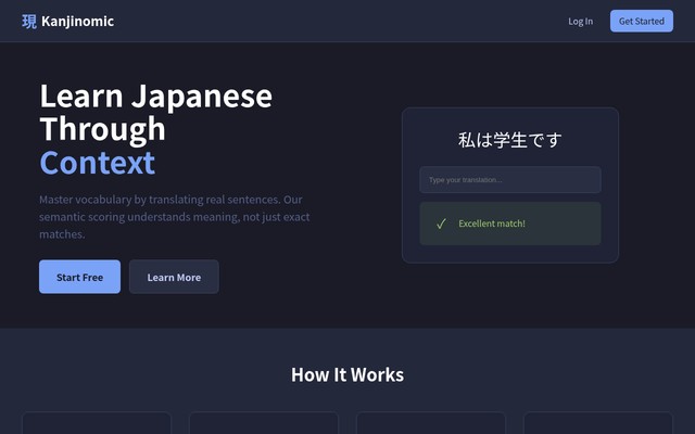 Screenshot of the kanjinomic.com homepage